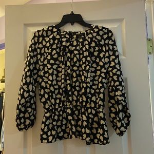 Womens Ann Taylor Black Heart Cinched Waist Blouse Shirt Size Small